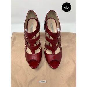PRADA Red Leather Strappy Sandals